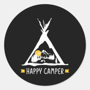 Sticker Rond Joyeux Camping Caravan Motorhome Cadeau