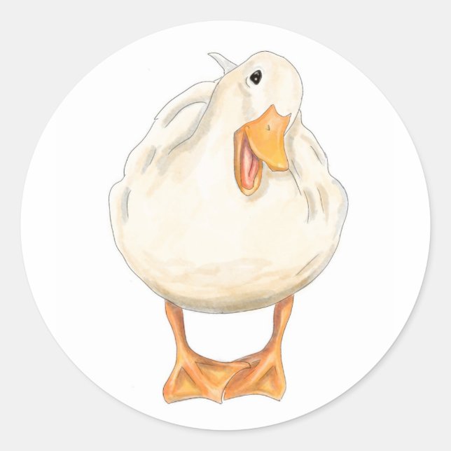 Sticker Rond Joyeux canard, mignon animal, artisanal, aquarelle (Devant)