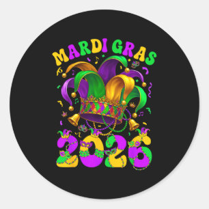 Sticker Rond Joyeux Carnaval Mardi Gras Mardi Gras 2026 Bouffon