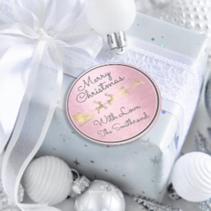 Sticker Rond Joyeux chalet de Noël roseSanta Reindeer en sommei