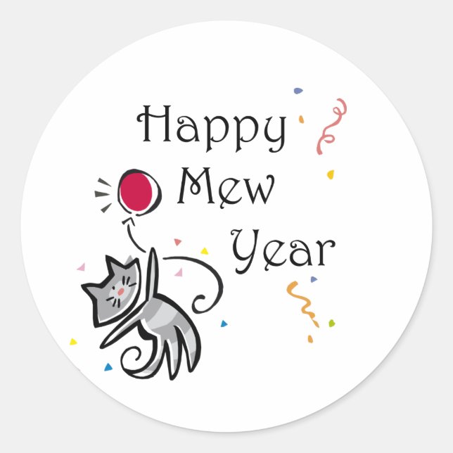 Sticker Rond Joyeux chat de fête de l'année (Devant)