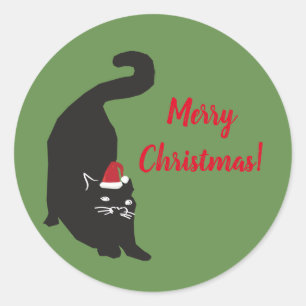 Sticker Rond Joyeux chat noir Noël