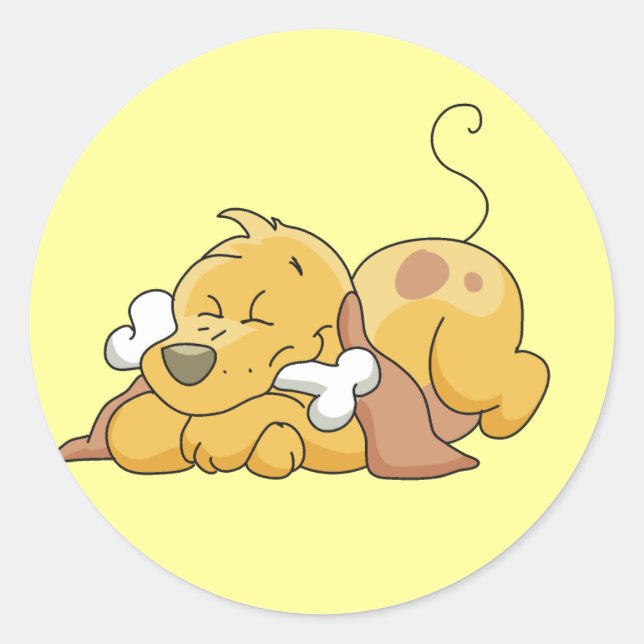 Sticker Rond Joyeux Chien avec T-shirts et cadeaux d'os (Devant)