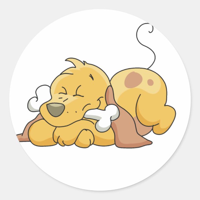 Sticker Rond Joyeux Chien avec T-shirts et cadeaux d'os (Devant)