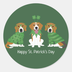 Sticker Rond Joyeux chien Beagle Jour de la Saint Patrick