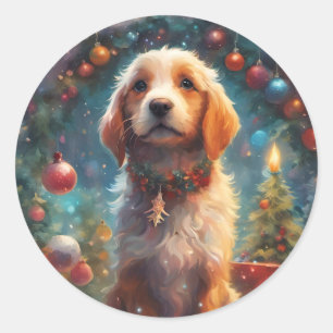 Sticker Rond Joyeux Chien Chien Chien Chien De Noël, Animateur 