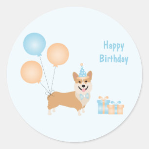 Sticker Rond Joyeux Chien de Corgi Anniversaire