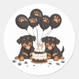Sticker Rond Joyeux chien Rottweiler d'anniversaire