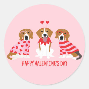 Sticker Rond Joyeux Chiens Beagles de la fête des Valentines