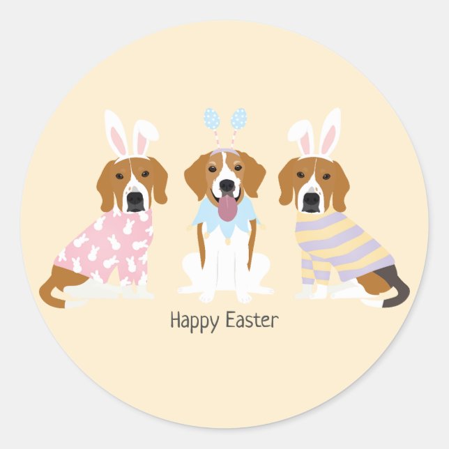 Sticker Rond Joyeux Chiens Beagles de Pâques (Devant)
