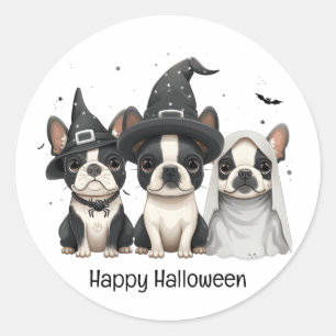 Sticker Rond Joyeux Chiens de Boston Terrier Halloween