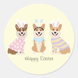 Sticker Rond Joyeux Chiens de Corgi gallois Pembroke de Pâques