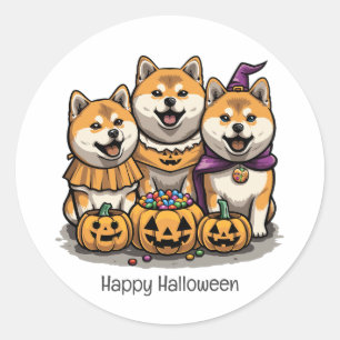 Sticker Rond Joyeux Chiens d'Halloween Shiba Inu