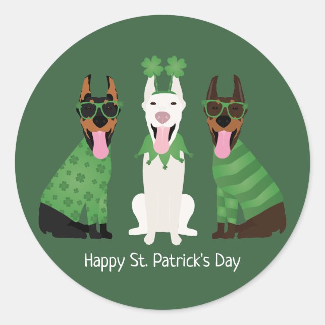 Sticker Rond Joyeux Chiens Dobermann Jour de la Saint Patrick (Devant)