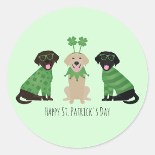 Sticker Rond Joyeux Chiens du Labrador Jour de la Saint Patrick