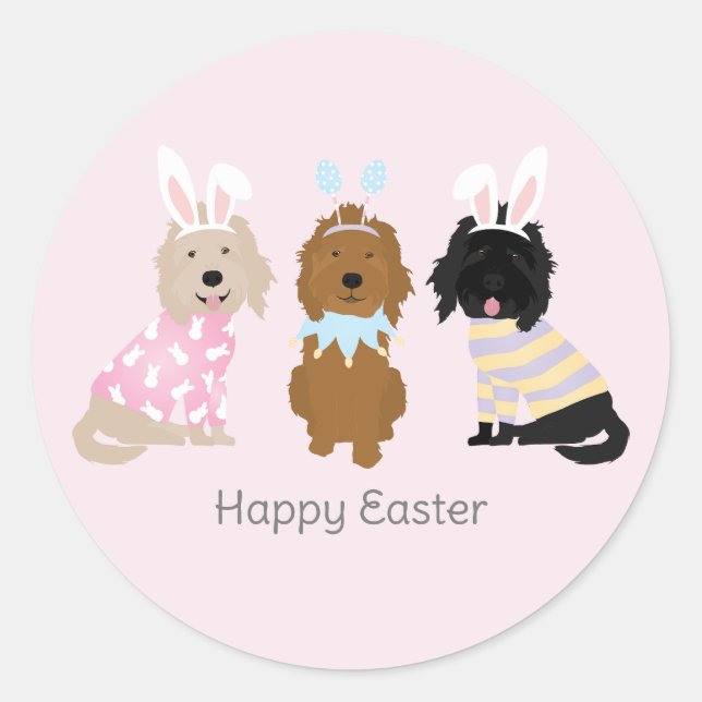 Sticker Rond Joyeux Chiens Goldendoodle de Pâques (Devant)