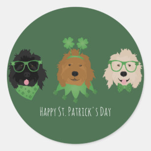 Sticker Rond Joyeux Chiens Goldendoodle Jour de la Saint Patric