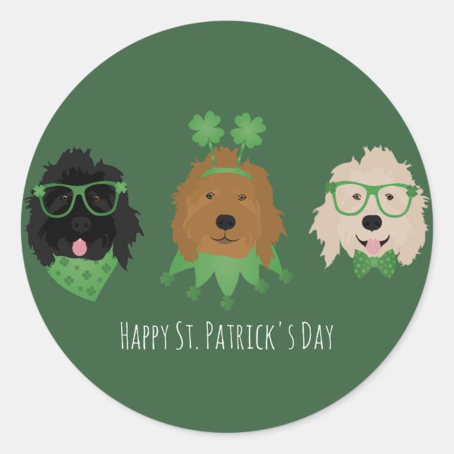 Sticker Rond Joyeux Chiens Goldendoodle Jour de la Saint Patric (Devant)