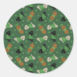 Sticker Rond Joyeux Chiens Goldendoodle Jour de la Saint Patric