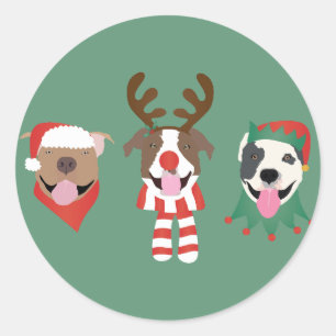 Sticker Rond Joyeux Chiens taureaux de marque de Noël