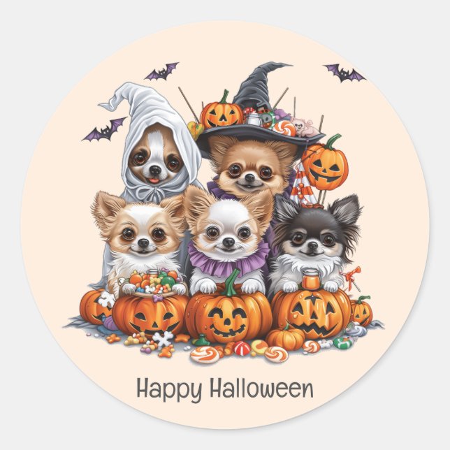 Sticker Rond Joyeux Chihuahua Halloween (Devant)