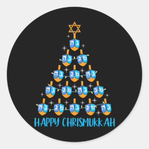 Sticker Rond Joyeux Chrismukkah Dreidel sapin de Noël Hanoukka