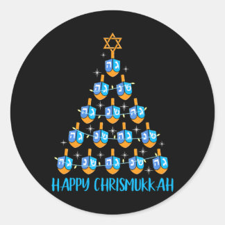 Sticker Rond Joyeux Chrismukkah Dreidel sapin de Noël Hanoukka
