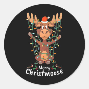 Sticker Rond Joyeux Christmoose Noël Lumineux Sapin de Noël