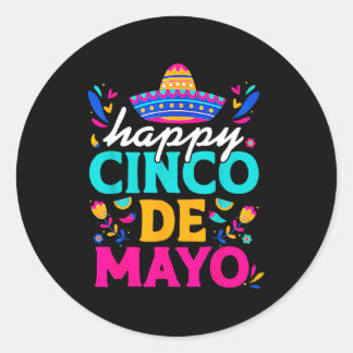 Sticker Rond Joyeux cinco de mayo mexicain chapeau margarita