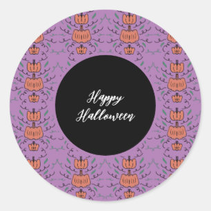 Sticker Rond Joyeux Citrouille Halloween Doodle Motif sans cout