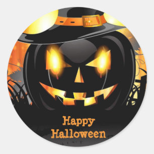 Sticker Rond Joyeux Citrouille noir Halloween