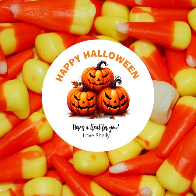 Sticker Rond Joyeux citrouilles amicaux d'Halloween (Créateur téléchargé)