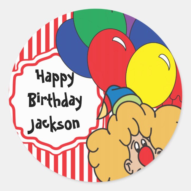 Sticker Rond Joyeux Clown d'anniversaire coloré (Devant)
