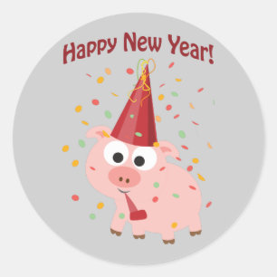 Sticker Rond Joyeux Cochon du Nouvel An