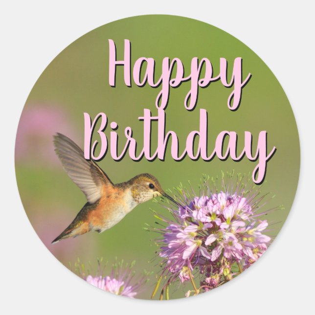 Sticker Rond Joyeux colibri d'anniversaire (Devant)
