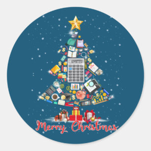 Sticker Rond Joyeux comptable de Noël Père Noël Xmas Tree CPA A