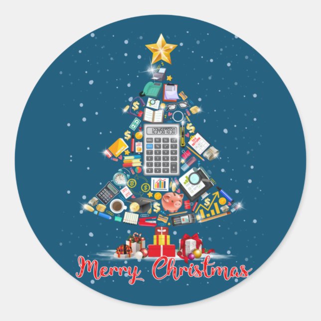 Sticker Rond Joyeux comptable de Noël Père Noël Xmas Tree CPA A (Devant)