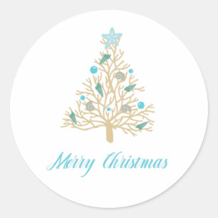 Sticker Rond Joyeux coquillage de Noël Arbre de Noël
