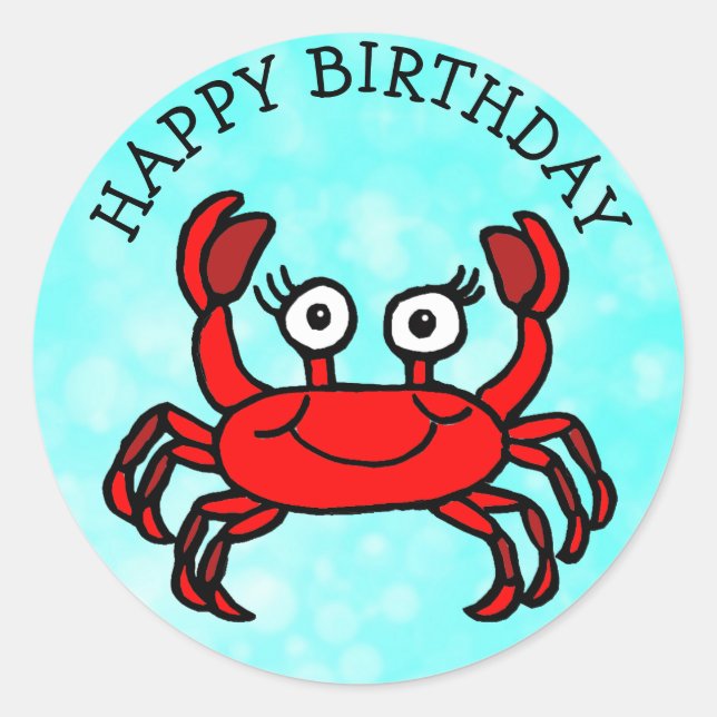 Sticker Rond Joyeux crabe rouge d'anniversaire sous la mer (Devant)