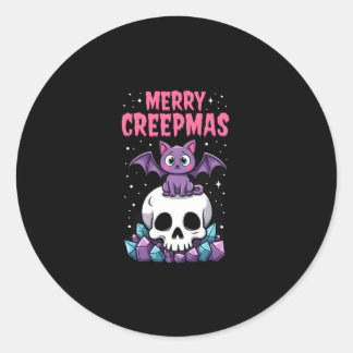 Sticker Rond Joyeux Creepmas Chat Pastel Goth Noël Crâne T-S