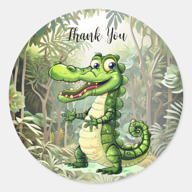 Sticker Rond Joyeux Crocodile sauvage arbres de la jungle belle (Devant)