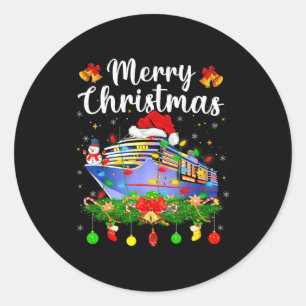Sticker Rond Joyeux Cruisemas Éclairage Xmas Père Noël Bateau d