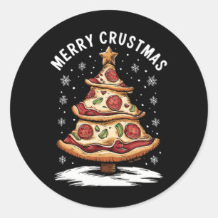 Sticker Rond Joyeux Crustmas Pizza Arbre de Noël Joyeux Noël Pi