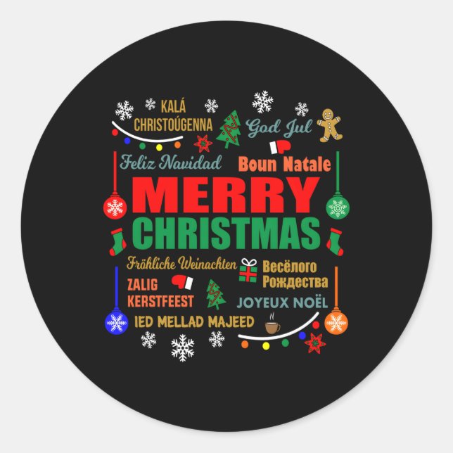 Sticker Rond Joyeux Dans Différentes Langues (Devant)