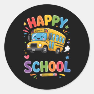 Sticker Rond Joyeux Dernier Jour D'École Bus Scolaire Mignon Ét