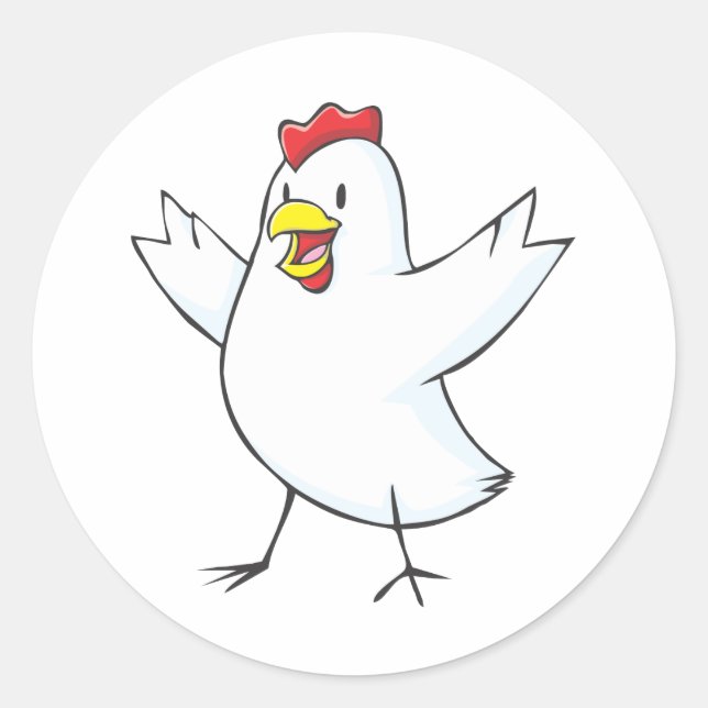 Sticker Rond Joyeux Dessin De Poulets Hen (Devant)