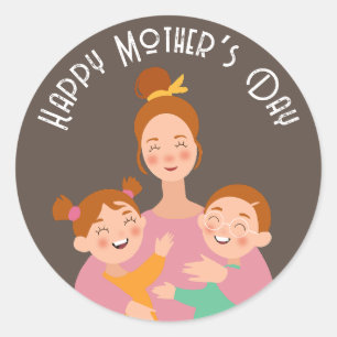 Sticker Rond Joyeux dessin numérique de la famille de la Fête d