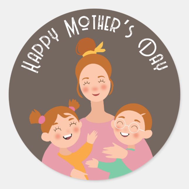 Sticker Rond Joyeux dessin numérique de la famille de la Fête d (Devant)
