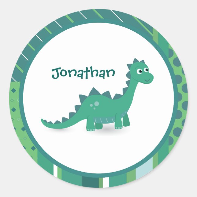 Sticker Rond Joyeux dinosaure vert sur mesure nom anniversaire  (Devant)