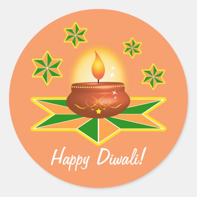 Sticker Rond Joyeux Diwali avec lanterne (Devant)